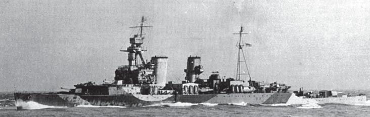 HMS Hawkins as she appeared in the summer of 1942 when she left to join the Eastern Fleet.