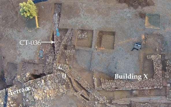 Figure 10: Ashlar blocks (left) and bronze nails (right) from the destruction deposit in front of the CT Wall CT-036 Wall CT-036, which was first excavated in 2011, was further delineated this season