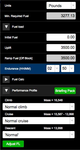 3.4 Selecting Power Settings 3.4.1 Main Menu - Click Prepare Plan. 3.4.2 Prepare Plan - Click Fuel. 3.4.3 Minimum Required Fuel is calculated based on the Power Settings defined for the Flight and Aircraft.