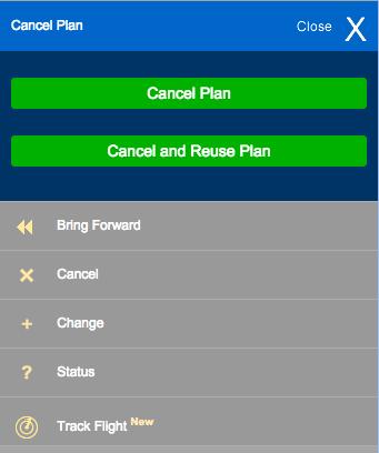This will send a Change Message for the Flight Plan. 7.5.6 An email will be sent to the Planner/Dispatcher that filed the Flight plan and to the Crew confirming the Action. 7.6 Cancel Flight Plan 7.6.1 Select Flight from Plans Menu.