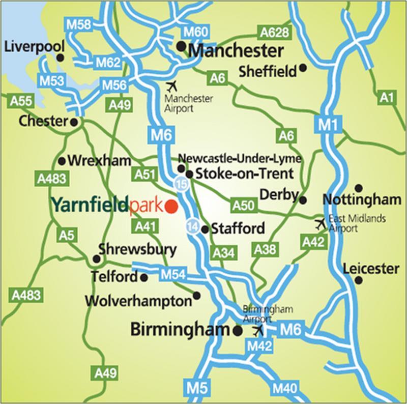 Location and Travel Click here for printable directions Yarnfield Park Training & Conference Centre Yarnfield Lane Yarnfield Staffordshire ST15 0NL By Road Junction 14, M6: 10 minutes from Yarnfield