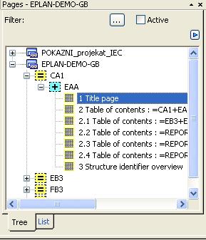 Slika 4.6: Nivoi novootvorenog projekta u stablu Page navigator-a 5. Sada otvoriti prvu stranicu (=CA1+EAA/1) ovog demo projekta, na primjer, dvostrukim klikom na tu stranicu.