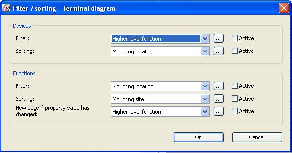 Otvara se dijalog Filter / sorting Terminal dijagram.