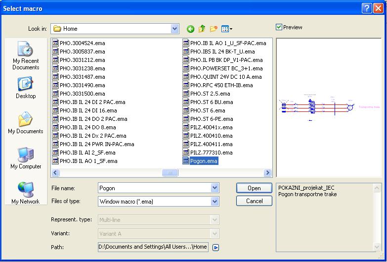 Slika 8.4: Dijalog Select macro za odabir makroa 2. Odabrati polje za potvrdu Preview.