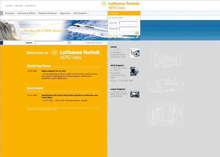 Customer Services LUCIS Lufthansa Technik AERO Alzey Customer Information System LUCIS supports our customers in maintaining control of vital issues of their technical operations, allowing them to