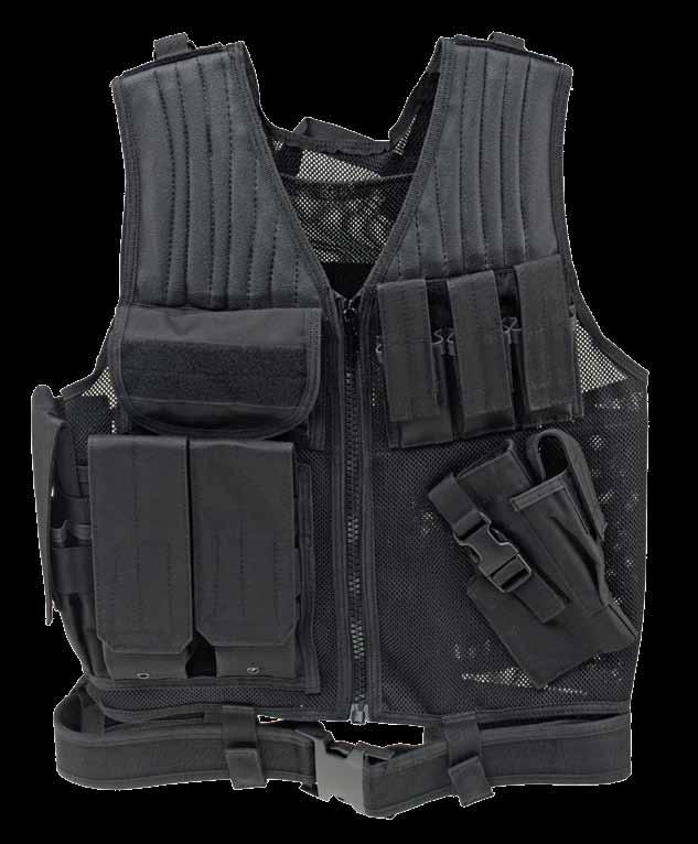 Padded non-slip shoulders create a fully ambidextrous vest Drag handle on backside Detachable