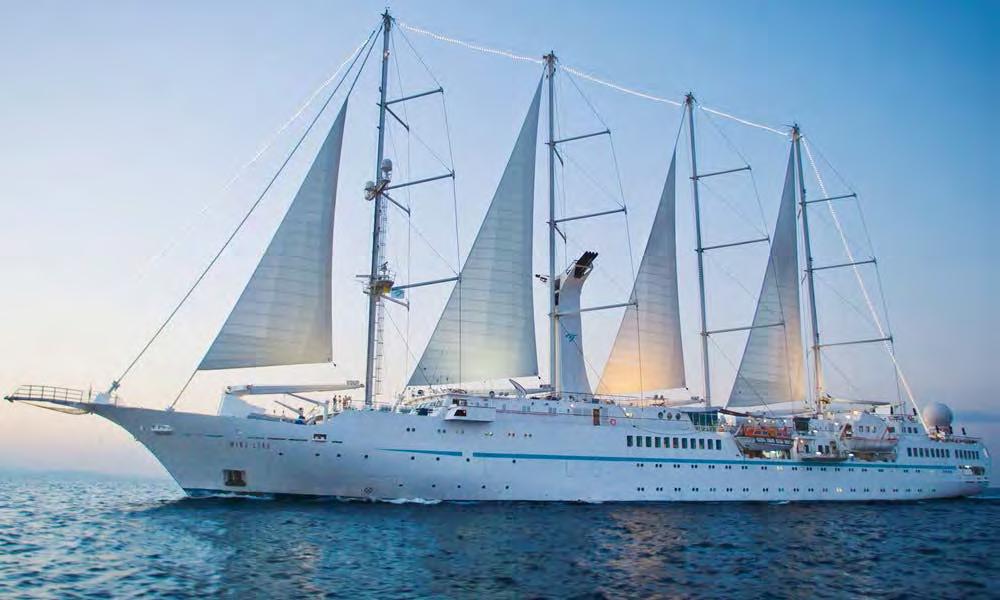 Wind Star Wind Spirit Sails with just 148 pampered guests in 74 total staterooms: 73 deluxe,