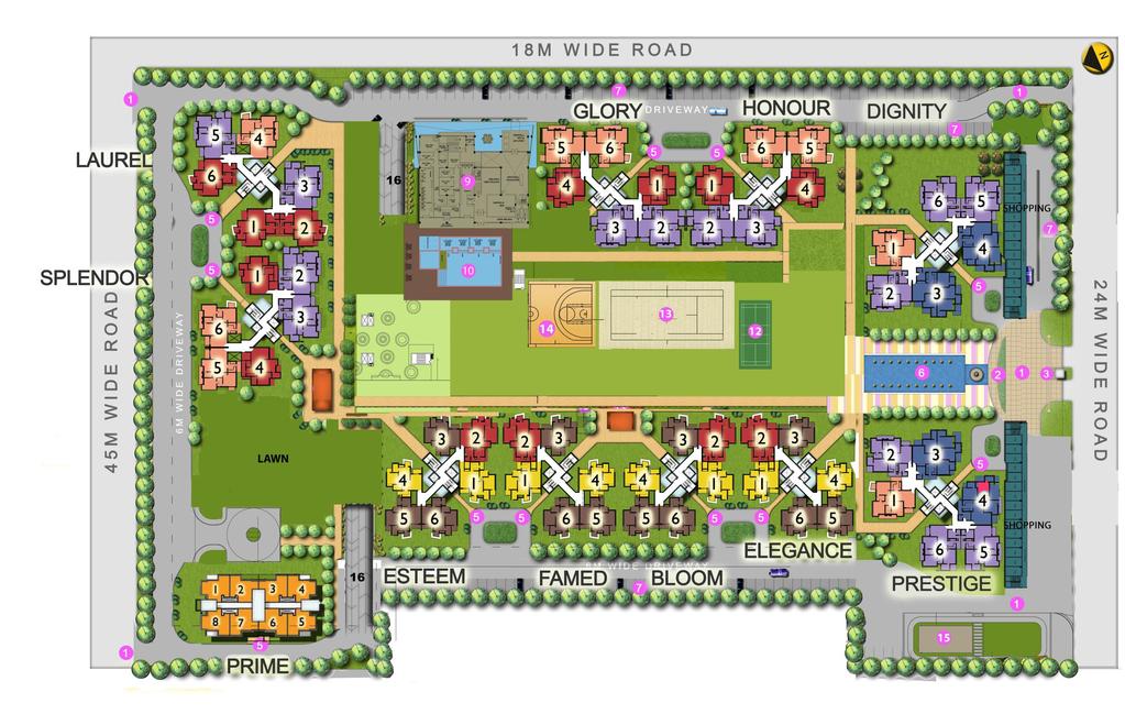 SITE LAYOUT 1 2 3 5 6 7 8 9 10 11 12 13 14 15 16 Entry/Exit Entrance Court Security Drop-off Point Water Body &