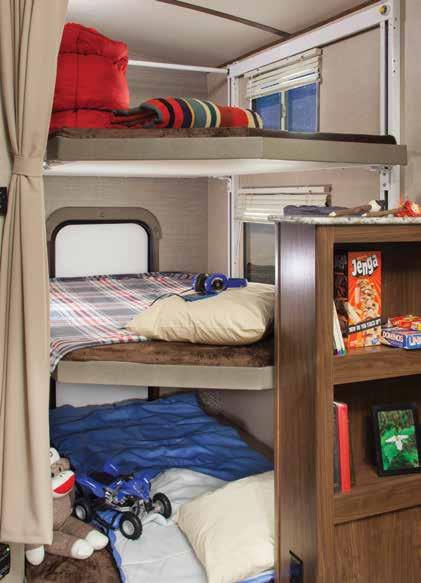 FEATURING AN IN-BATH SKYLIGHT ROOM FOR THE WHOLE FAMILY Not your traditional bunk or loft space. Select Aerolite Luxury Class models come with a Happijac bunk bed setup.