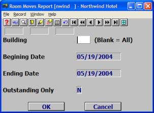 On May 19, the Current Status screen shows the planned move in these fields: Expected Room Moves Vacating Rooms 1.