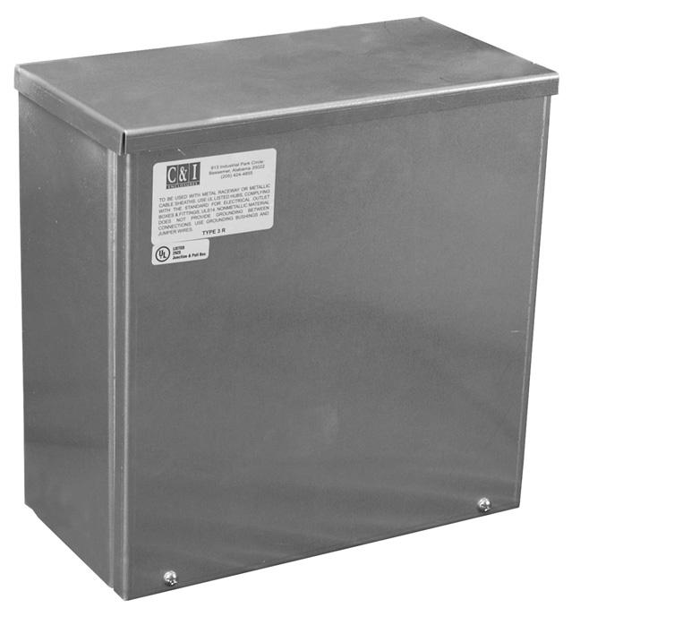 TYPE 3R RAINPROOF BOXES Construction: C & I Enclosures Type 3R Rainproof Boxes are fabricated in accordance with U.L. specifications from code gauge material.