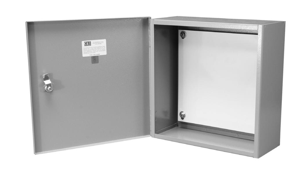 Finish: C & I Enclosures Type 1 Painted Hinged Enclosures are provided with an ANSI 61 gray polyester powdercoating inside and out over paint grip galvanized steel.