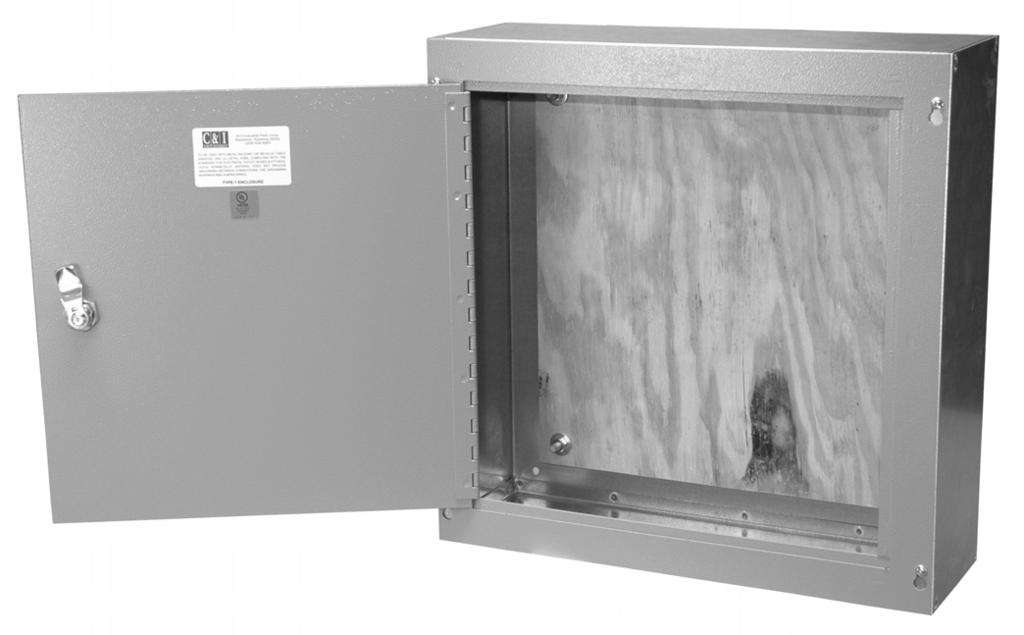 Finish: C & I Enclosures Type 1 Telephone Cabinets are provided standard with an ANSI 61 gray polyester powdercoating trim and cover mounted to a Galvanized body Note: For Flush Cover add F to suffix.