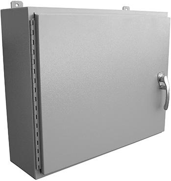 TYPE 4 PAINTED SINGLE DOOR WALL MOUNT ENCLOSURES WITH PADLOCKING L HANDLE Construction: Fabricated in accordance with U.L. specifications from code gauge material.