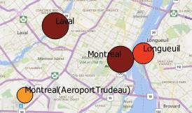 Monday The highest (14+ boardings and alightings per departure) Trois-Rivières, Montreal, Rimouski, Longueuil, Trois-Rivières, Rimouski, Rimouski,