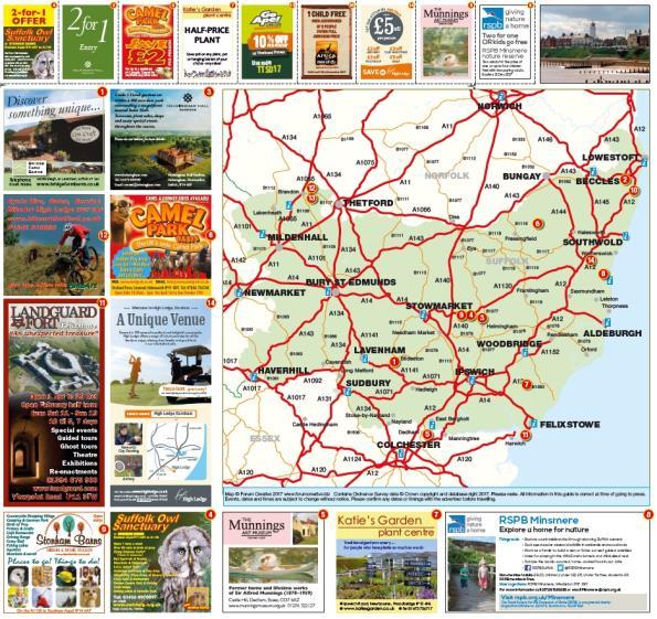 Suffolk: Things to see & do 100,000 copies produced and distributed from Easter 2018 in sites across our East of England network targeting tourists, families, commuters and local people.