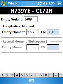 Aircraft Weight and Moment In addition to the model information that WingX will automatically use for weight and balance calculations, empty weight and empty moment are values that are specific to