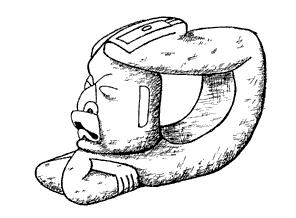 Figure 17b. Stone figure with incised feet on head, and crossed arms.
