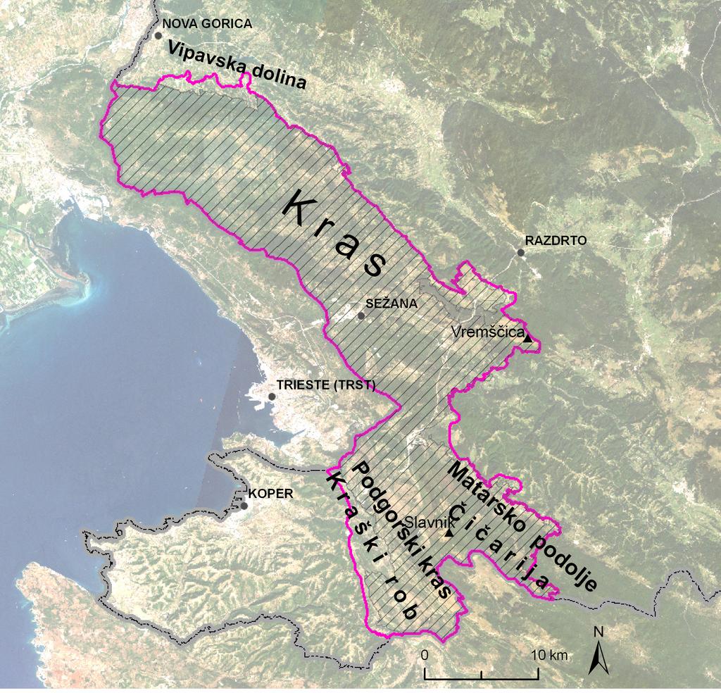 Šušmelj T. Razširjenost in izbor habitata velikega skovika (Otus scops) na širšem območju Krasa. 3 3.1 21 MATERIAL IN METODE OBMOČJE RAZISKAVE Območje raziskave leži na JZ Slovenije in meri 665 km2.