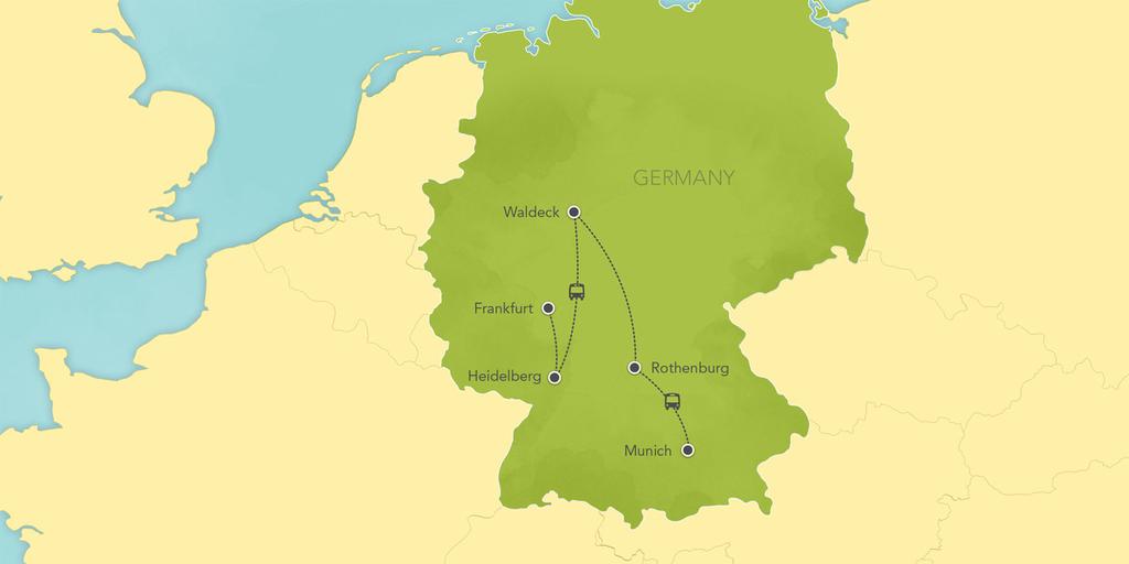 EUROPE Germany 9 Days / 8 Nights Heidelberg, Waldeck, Rothenburg, Munich Bask in storybook splendor as our Germany adventure takes you through some truly enchanted locations.