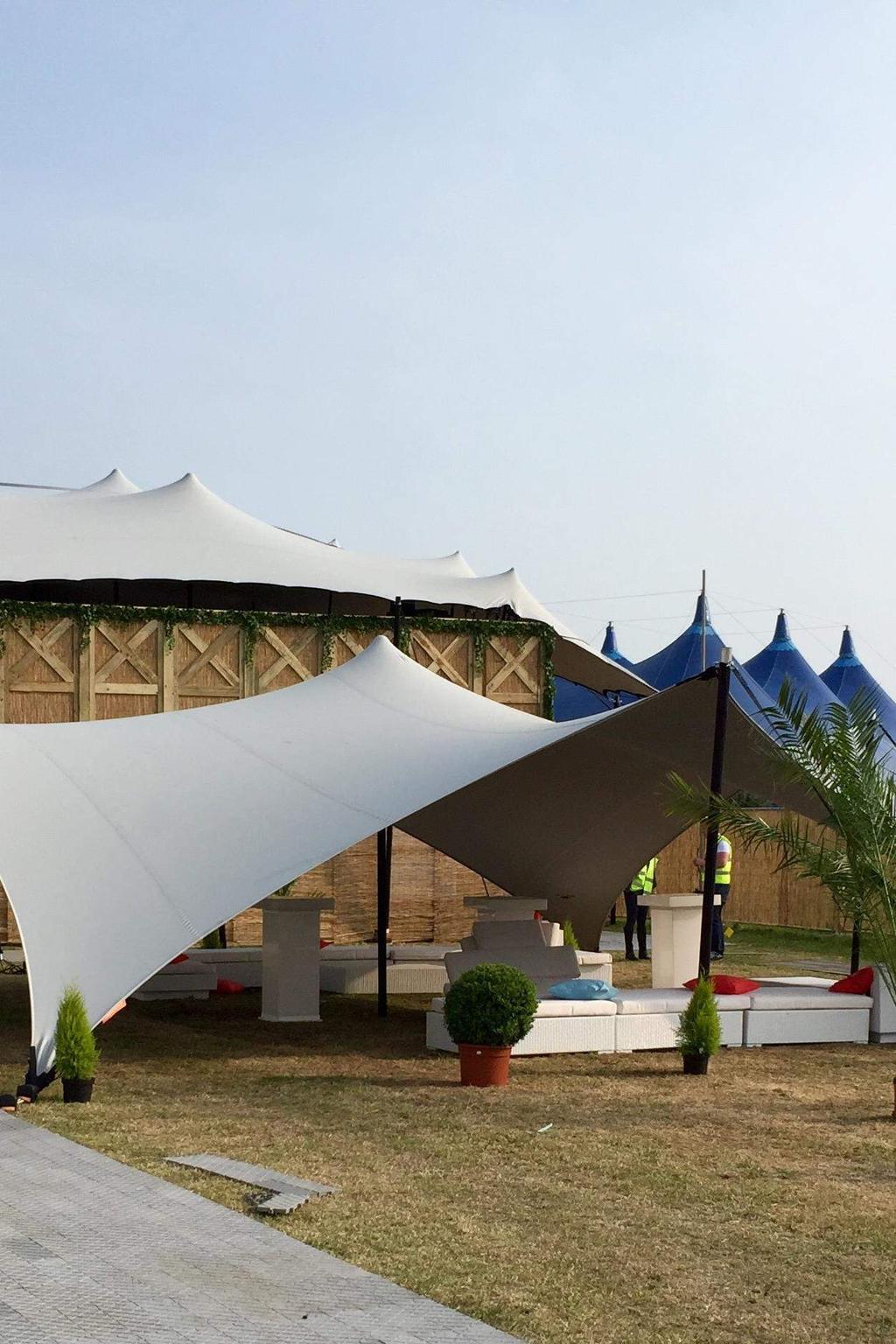 What is a stretch tent? A stretch tent is made by stretching a strong and flexible, waterproof composite material over a number of internal, aluminium poles to create a canopy.
