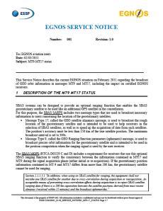 Published on the 2 nd March 2011 EGNOS Service Notices generated whenever there is any