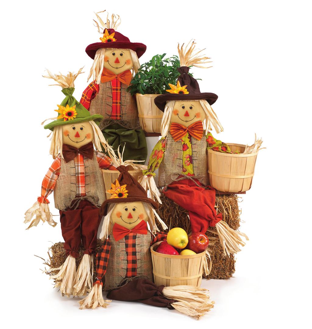 49 ea.) BP 9723233 AA AB. SCARECROWS WITH BAMBOO POTCOVERS 4 assorted styles.
