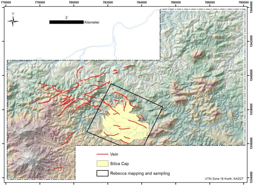 Rebeca Vein Drilling Program Topacio Resource Area Rebeca Vein 3km long vein not previously drilled Potential for a