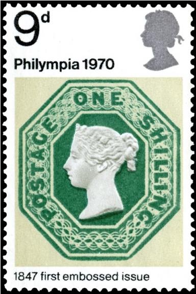 An embossed one shilling from 1847 used on the stamp. A surface printed four pence stamp from 1855 shown on the stamp.