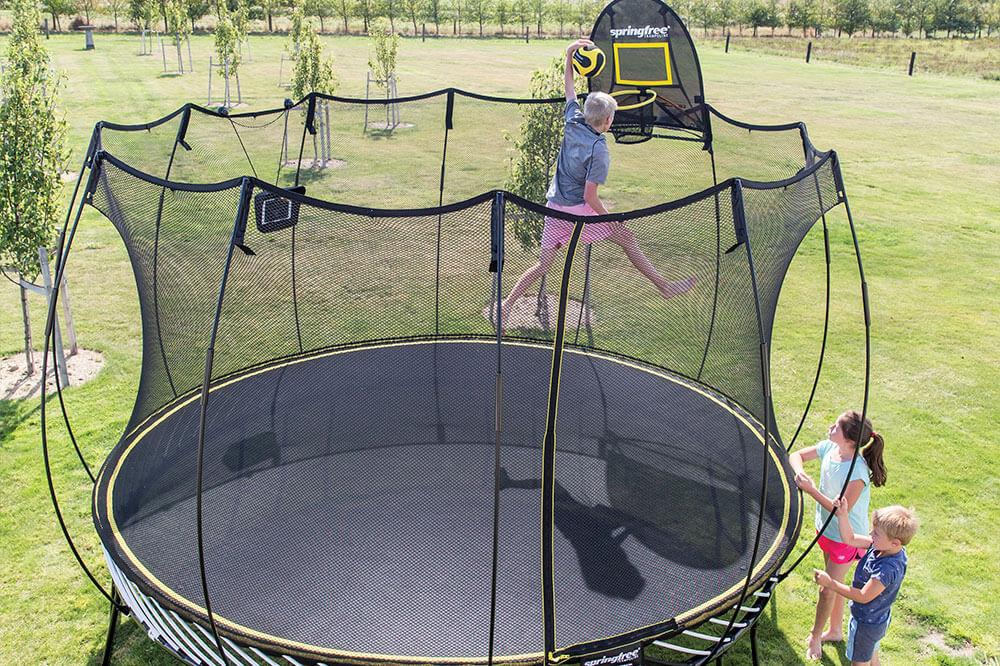 Springfree 13ft Trampoline R132 Jumbo Round Smart Trampoline $3,955.00 delivered Assembly $675.00 if required A classic design! Our jumbo round trampoline has a big, but gentle bounce.