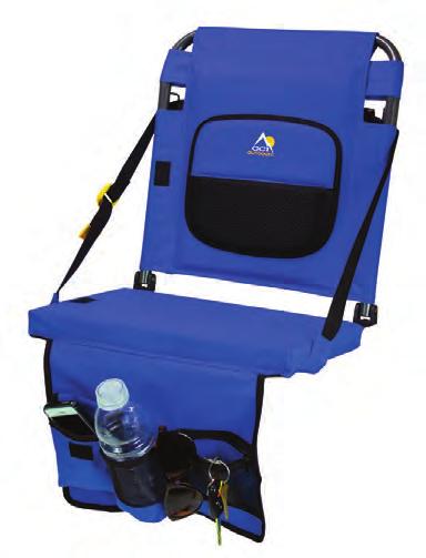 The BleacherBack is constructed of powder-coated steel and features a cushioned seat and