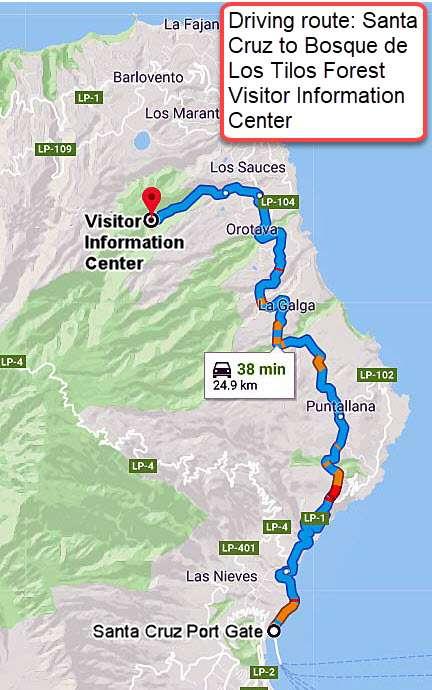 F) Bosque de Los Tilos Primitive Forest Visitor Information Center GPS = 28 47'23.9"N 17 48'07.5"W It s a 38 minute, 24.9 Km (15.