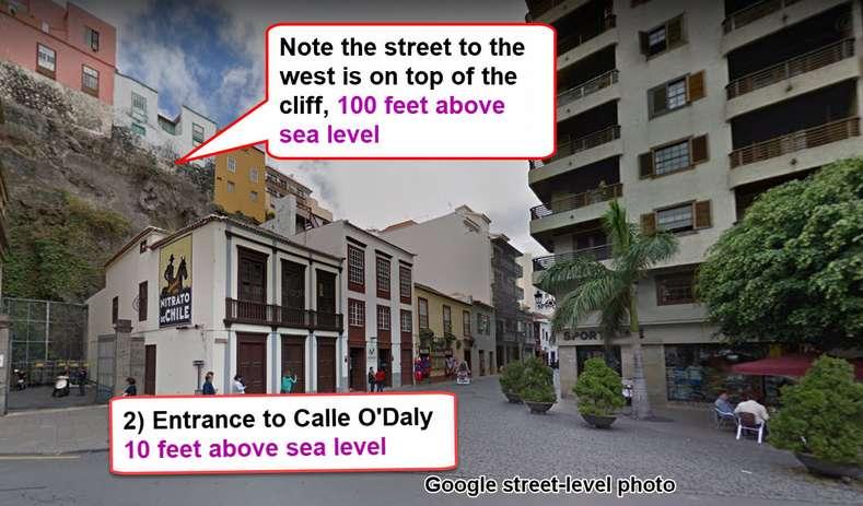 2) Entrance to Calle O Daly GPS = 28 40'51.9"N 17 46'00.8"W As you walk North from the port gate, The Glass House Tourist Office will be directly in front of you.