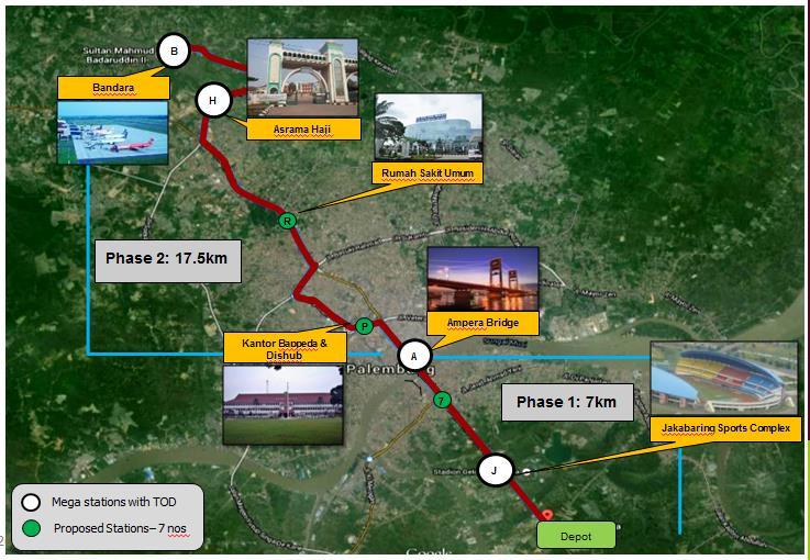 Figure 6: The 7 Prioritized Monorail Stations which have Large Areas to be developed in Integration TOD Source: (Transportation Agency of South Sumatra