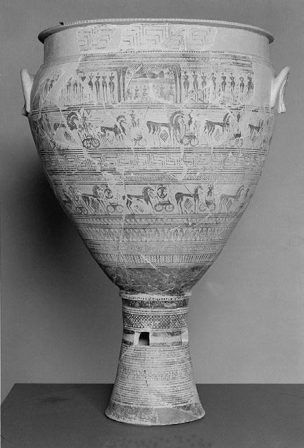 6 An outline history of Athens 1.3 Athenian monumental wine-mixing bowl (krater), used as a tomb-marker and showing the laying out of the corpse (see 5.81) and a procession of men in armour. 1.14 Then, following 800, dramatic changes can be seen.