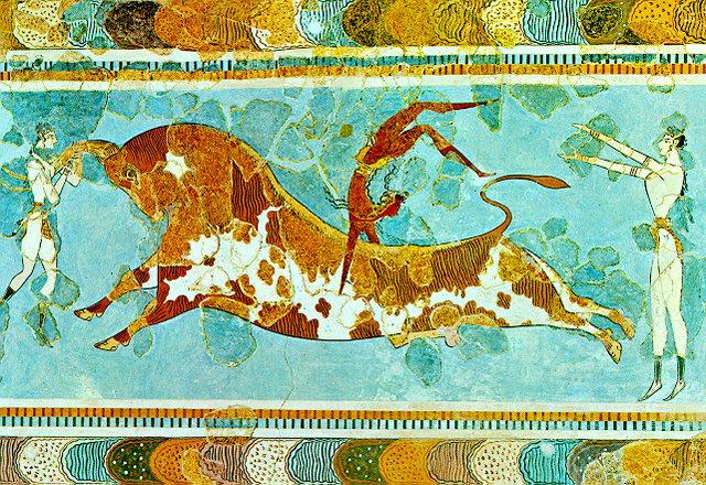 Art work (drawings, murals or frescoes) at Knossos shows dangerous sports such as