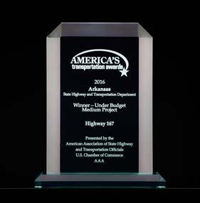 RECOGNITIONS & ACCOMPLISHMENTS PERPETUAL PAVEMENT AWARD The AHTD received a Perpetual Pavement Award from the Asphalt Pavement Alliance for its work on U.S. Highway 62 in northwest Arkansas.