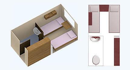 Triple Three-bed single-staged cabin with two non-opening portholes,