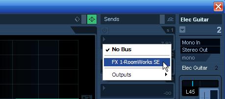 Trong phần Sends, ta nhấn vào khay đầu tiên và chọn FX 1- RoomWorks SE.