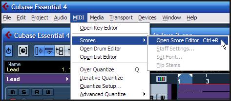 Thu thanh và soạn nhạc với Cubase Nguyễn Mai Kiên Mở cửa sổ Score Editor bằng cách vào menu MIDI Score Open Score Editor hoặc nhấn tổ hợp phím Ctrl+R.