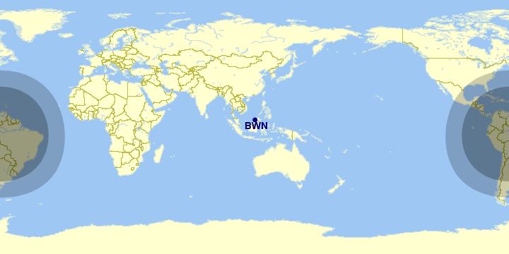 The following map illustrates the range limit 1 of the A350-900 and B787-9: B787-9 A350-900 Figure 6: Range limit for the latest generation of aircraft from Bandar Seri Begawan (Source: GCMap) 6.