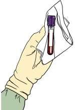 Step 4: Prepare blood sample for transport Step 4a: Take the blood tube from the tray and wipe the blood tube with a disposable