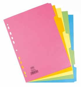 Plastic oated Tabs White card 170gsm indices with multi-coloured plastic coated tabs and reinforced spine.