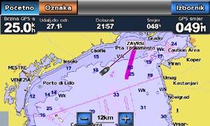 Pomorski način rada: Navigacija Vodi do pomoću podataka karte na SD kartici BlueChart g2 U središtu grimizne linije nalazi se tanja ljubičasta linija koja predstavlja Vision automatski predlaže