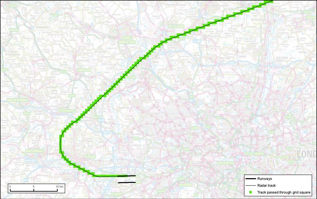 FAS Noise Task Force discussion paper: Definition of aircraft overflight for the purposes of noise Figure B4: Heathrow 27R BPK departure track passing through