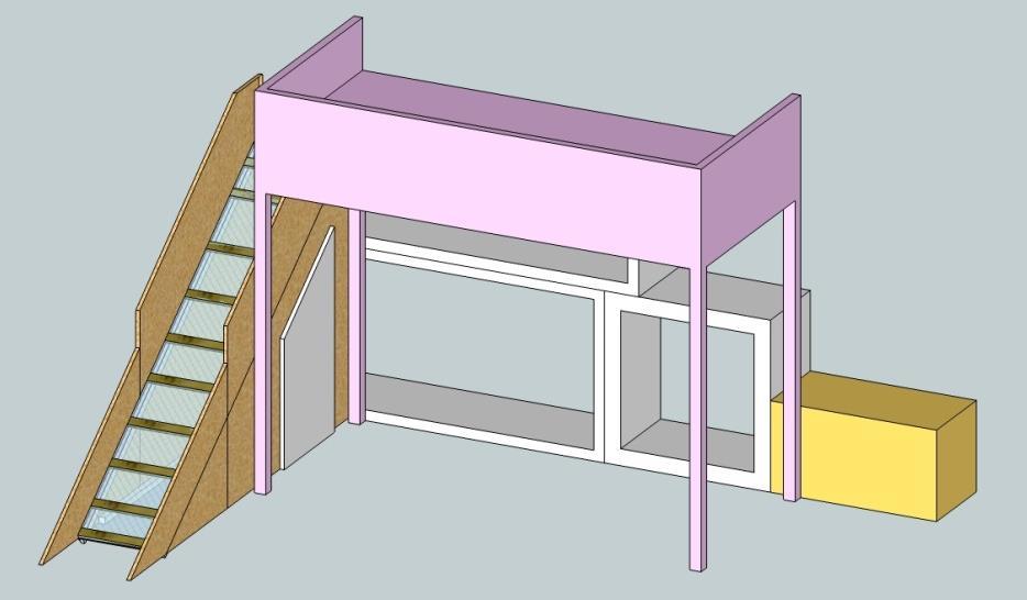 We had a problem: how to maximize room space (square room, 16 m2, or 172 ft2) for 2 kids (5 and 2 years).