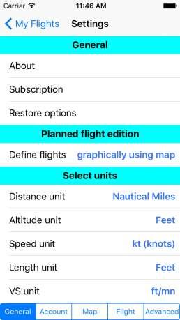 Settings Menu Introduction The Settings menu could be accessed from flight plans list, by clicking on the Settings icon.