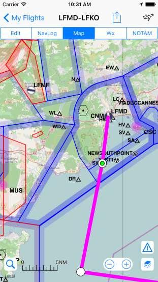 Using Charts Free Charts and Updates The Map or Fly! choice of a flight planning form or the Start now! button of the planned flight list displays a detailed aeronautical chart.