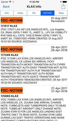 NOTAM From the airport detailed page, it is possible to retrieve the NOTAMs affecting the airport.