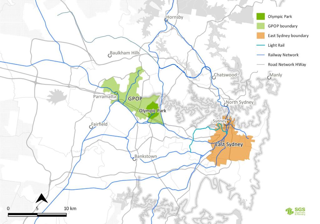 GPOP sits at the core of the emerging Central City. East Sydney is at the centre of the established Eastern City.